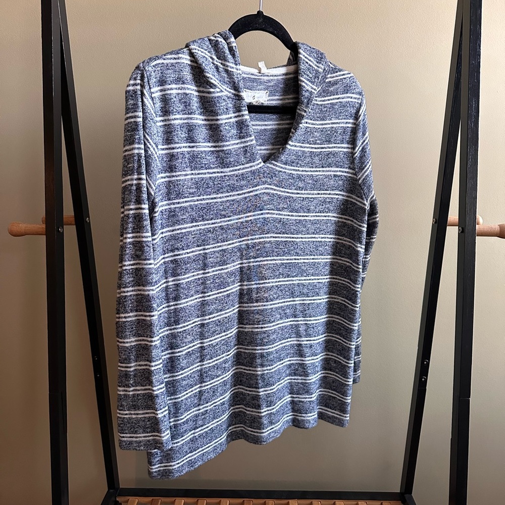 Lou & Grey Striped Hoodie, Navy, White, Size Medium